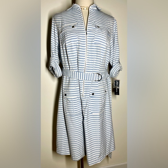 Sharagano | Nautical Belted Dress | Blue/White Stripe | Women’s 22W - Picture 1 of 6